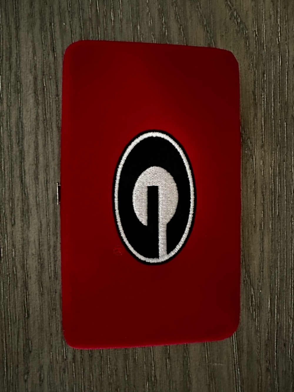 Red UGA Wallet with Black & White Embroidered Oval Logo, snap closure